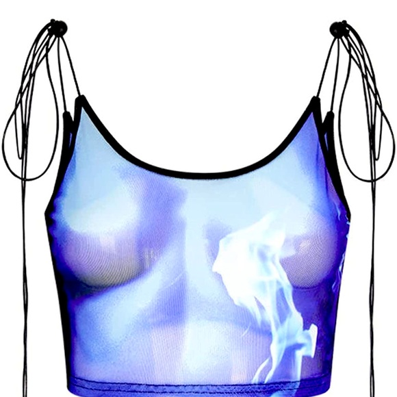 Lace Up Body Print Tie Dye Cami crop Tank Top with adjustable straps-BRAND NEW! - Picture 8 of 12